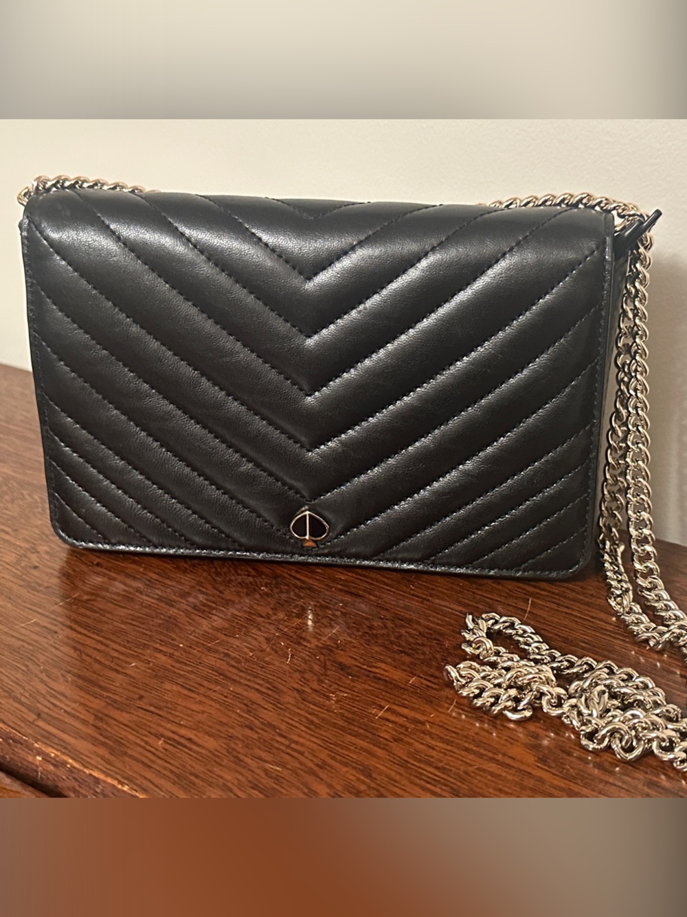 kate spade Black Quilted Leather Crossbody with Gold Chain